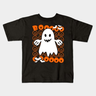 Halloween Boo Ghost Groovy Text Orange Kids T-Shirt